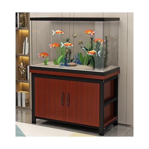 HUFIREHU Aquarium Unterschrank AquariumstäNder Aquarienunterschrank Terrarium WeißEr Aquariumschrank Aus Holz FischtankstäNder Mit Ablage Starke TragfäHigkeit(Teak with Black Frame,60*35cm) von HUFIREHU