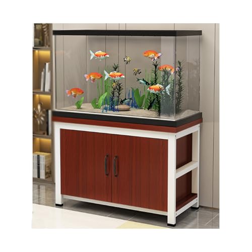 HUFIREHU Aquarium Unterschrank AquariumstäNder Aquarienunterschrank Terrarium WeißEr Aquariumschrank Aus Holz FischtankstäNder Mit Ablage Starke TragfäHigkeit(Teak with White Frame,70*45cm) von HUFIREHU