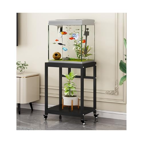 HUFIREHU AquariumstäNder Aquarium Unterschrank 2-StöCkiger Aquarium Tisch FischtankstäNder Mit Ablage Aquarienunterschrank Terrarium FüR HeimbüRo Starke TragfäHigkeit(Black,50*40cm,Caster) von HUFIREHU