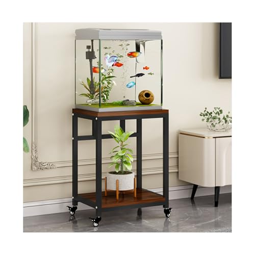 HUFIREHU AquariumstäNder Aquarium Unterschrank 2-StöCkiger Aquarium Tisch FischtankstäNder Mit Ablage Aquarienunterschrank Terrarium FüR HeimbüRo Starke TragfäHigkeit(Black Walnut,60*30cm,Caster) von HUFIREHU