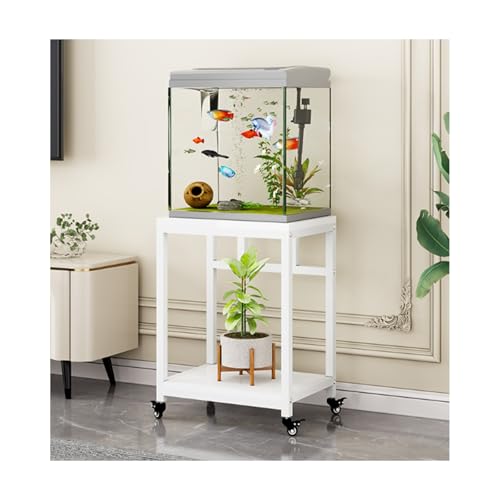 HUFIREHU AquariumstäNder Aquarium Unterschrank 2-StöCkiger Aquarium Tisch FischtankstäNder Mit Ablage Aquarienunterschrank Terrarium FüR HeimbüRo Starke TragfäHigkeit(White,40*30cm,Caster) von HUFIREHU