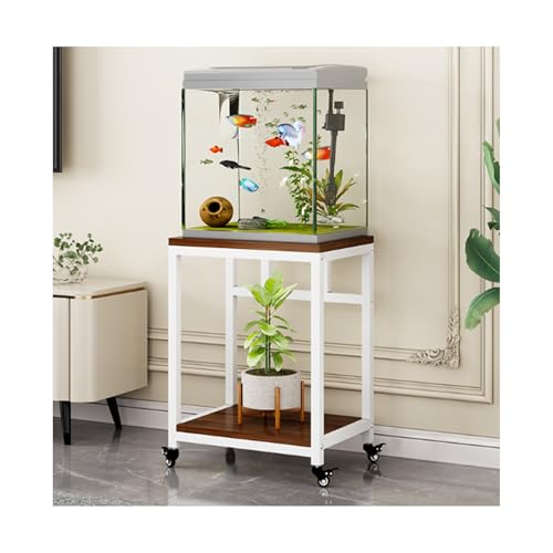 HUFIREHU AquariumstäNder Aquarium Unterschrank 2-StöCkiger Aquarium Tisch FischtankstäNder Mit Ablage Aquarienunterschrank Terrarium FüR HeimbüRo Starke TragfäHigkeit(White Walnut,40*30cm,Caster) von HUFIREHU
