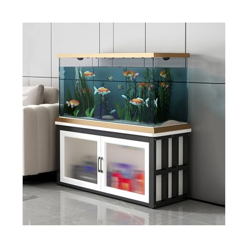 HUFIREHU AquariumstäNder Aquarium Unterschrank Aquarienunterschrank Terrarium WeißEr Aquariumschrank Aus Holz AquariumstäNder Mit FäCher Und Ablagen Starke TragfäHigkeit(White and black,100*40cm) von HUFIREHU