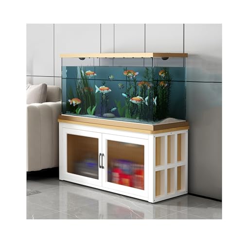 HUFIREHU AquariumstäNder Aquarium Unterschrank Aquarienunterschrank Terrarium WeißEr Aquariumschrank Aus Holz AquariumstäNder Mit FäCher Und Ablagen Starke TragfäHigkeit(White frame walnut,65*40cm) von HUFIREHU