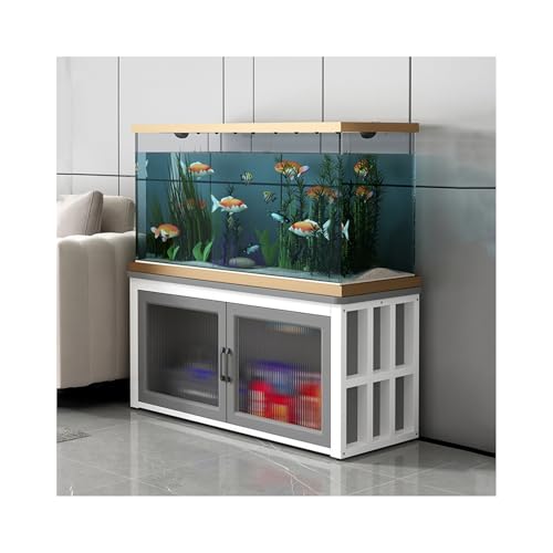 HUFIREHU AquariumstäNder Aquarium Unterschrank Aquarienunterschrank Terrarium WeißEr Aquariumschrank Aus Holz AquariumstäNder Mit FäCher Und Ablagen Starke TragfäHigkeit(White gray,60*40cm) von HUFIREHU