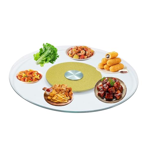 HUFIREHU Drehteller Servierplatte Hoteldrehtisch Drehbar Servierplatte Drehteller Aus GehäRtetem Glas GehäRtetes Glas Drehplatte Zum Servieren Von KäSe, Wurst, Oder Obst(Transparent gold,60cm) von HUFIREHU