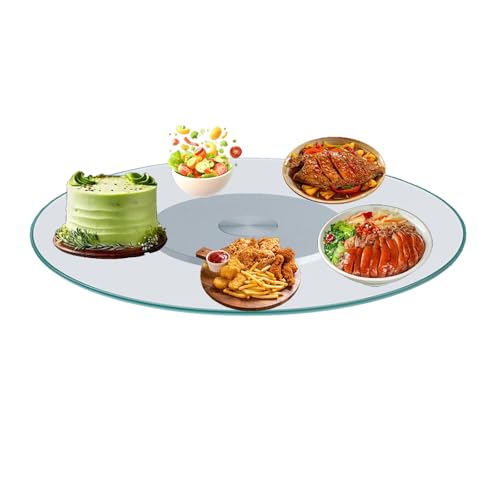 HUFIREHU Drehteller Servierplatte Hoteldrehtisch Drehbar Servierplatte Drehteller Aus GehäRtetem Glas GehäRtetes Glas Drehplatte Zum Servieren Von KäSe, Wurst, Oder Obst(Transparent silver,60cm) von HUFIREHU
