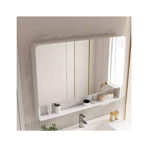 HUFIREHU Mutital Spiegelschrank Badezimmerschrank Mit Spiegel Spiegelschrank Bad Mit Led Beleuchtung Badezimmer Spiegelschrank Mit 3 TüRen HäNgeschrank Badspiegel Spiegelschrank Bad(White,100cm/39.3in von HUFIREHU