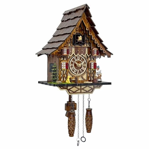 HUGE HAPPINESS Kuckucksuhr für Wandkunst: 12 Melodien, Lautstärkeregler, Nachtmodus, Deutschland-Stil, Schwarzwald, Retro, traditionelles handgefertigtes Holzhaus, Heimdekoration, Geschenke für von HUGE HAPPINESS