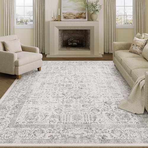 HUGEAR Grau Teppich - 180x270 cm Vintage Indoor Schlafzimmer Wohnzimmer Teppich Distressed Floral Retro Wurf für Büro Esszimmer Kinderzimmer von HUGEAR