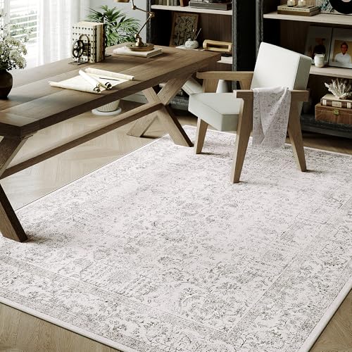 HUGEAR Grau Bereich Teppich 90x150 cm Eingang Teppich Indoor Vintage Wohnzimmer Teppich Küche Waschbar Schlafzimmer Distressed Teppich Grau Floral Tür Matte Retro Akzent Wurf Teppich Esszimmer Bad von HUGEAR