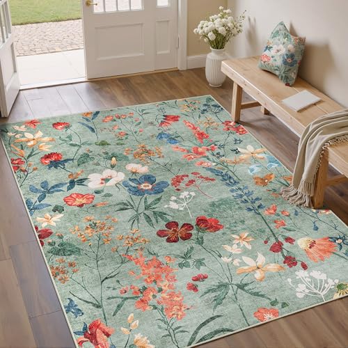 HUGEAR Grün Waschbarer Teppich Blumenmuster 150x80cm Blumen Boho Neutral Modern Rugs for Living Room Weich rutschfest Groß Tepich Kurzflor Schlafzimmer Carpet Esszimmer Bedroom Teppiche Büro HUGEAR Grün Waschbarer Teppich Blumenmuster 150x80cm Blumen Boho Neutral Modern Rugs for Living Room Weich rutschfest Groß Tepich Kurzflor Schlafzimmer Carpet Esszimmer Bedroom Teppiche Büro von HUGEAR