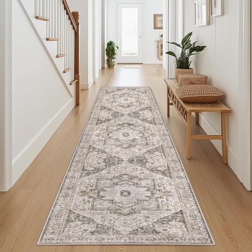 HUGEAR Vintage Teppich 60x240 cm - Indoor/Outdoor Schlafzimmer & Wohnzimmer Teppich in Braun mit Medaillon Muster von HUGEAR
