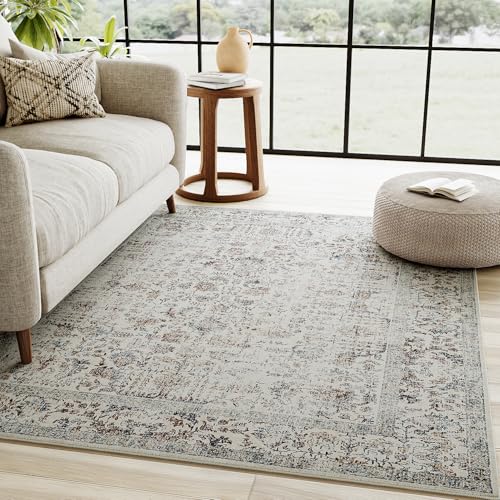 HUGEAR Taupe Bereich Teppich 120x180 cm Eingang Teppich Küche Indoor Vintage Wohnzimmer Teppich Waschbar Schlafzimmer Distressed Teppich Floral Retro Akzent Wurf Teppich Büro Esszimmer Badezimmer von HUGEAR