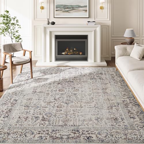 HUGEAR Taupe Bereich Teppich 180x270 cm Indoor Vintage Wohnzimmer Waschbar Distressed Floral Schlafzimmer Retro Akzent Wurf für Büro Esszimmer Kinderzimmer von HUGEAR