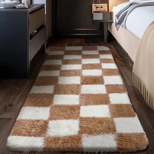 HUGEAR Teppich Kariert Läufer Hochflor Teppiche Flur 60X180cm Bettvorleger Beige Weiß Schlafzimmer Rutschfester Kinderteppich Flauschig Weicher Carpet Living Room Kinder Mädchen Jungs flurläufer HUGEAR Teppich Kariert Läufer Hochflor Teppiche Flur 60X180cm Bettvorleger Beige Weiß Schlafzimmer Rutschfester Kinderteppich Flauschig Weicher Carpet Living Room Kinder Mädchen Jungs flurläufer von HUGEAR