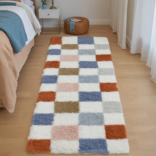 HUGEAR Teppich Kariert Läufer Hochflor Teppiche Flur 60X180cm Bettvorleger Bunt Schlafzimmer Rutschfester Kinderteppich Flauschig Weicher Carpet Living Room Kinder Mädchen Jungs flurläufer HUGEAR Teppich Kariert Läufer Hochflor Teppiche Flur 60X180cm Bettvorleger Bunt Schlafzimmer Rutschfester Kinderteppich Flauschig Weicher Carpet Living Room Kinder Mädchen Jungs flurläufer von HUGEAR