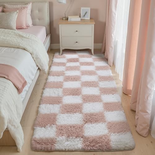 HUGEAR Teppich Kariert Läufer Hochflor Teppiche Flur 60X180cm Bettvorleger Rosa Weiß Schlafzimmer Rutschfester Kinderteppich Flauschig Weicher Carpet Living Room Kinder Mädchen Jungs flurläufer HUGEAR Teppich Kariert Läufer Hochflor Teppiche Flur 60X180cm Bettvorleger Rosa Weiß Schlafzimmer Rutschfester Kinderteppich Flauschig Weicher Carpet Living Room Kinder Mädchen Jungs flurläufer von HUGEAR