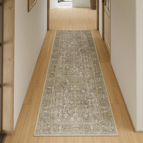 HUGEAR Vintage Braun Waschbarer Teppich 60x240cm LäUfer Flur rutschfest Weich Vorzimmer Tepich Kurzflor Schlafzimmer Retroteppiche KüChe Bedroom Brücken Hallway Carpet von HUGEAR