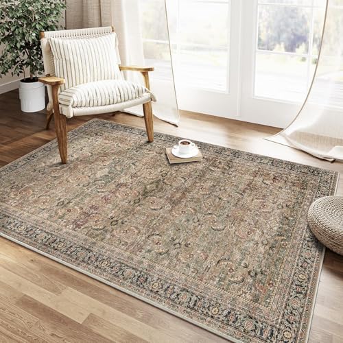 HUGEAR Vintage Braun Waschbarer Teppich Wohnzimmer 150x80cm Retro Rugs for Living Room Weich rutschfest Groß Tepich Kurzflor Schlafzimmer Carpet Living Room Bedroom Esszimmer Teppiche Büro von HUGEAR