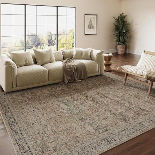 HUGEAR Vintage Braun Waschbarer Teppich Wohnzimmer 160x230cm Retro Rugs for Living Room Weich rutschfest Groß Tepich Kurzflor Schlafzimmer Carpet Living Room Bedroom Esszimmer Teppiche Büro von HUGEAR