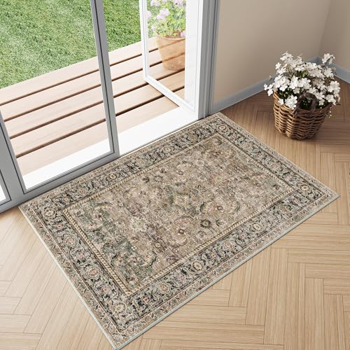 HUGEAR Vintage Braun Waschbarer Teppich im Eingangsbereich 60x90cm fußmatte badezimmerteppich Weich rutschfest Retro Kleiner Tepich Kurzflor Bad Schlafzimmer Carpet Bedroom von HUGEAR