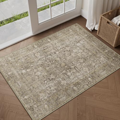 HUGEAR Vintage Braun Waschbarer Teppich im Eingangsbereich 60x90cm fußmatte badezimmerteppich Weich rutschfest Retro Kleiner Tepich Kurzflor Bad Schlafzimmer Carpet Bedroom von HUGEAR