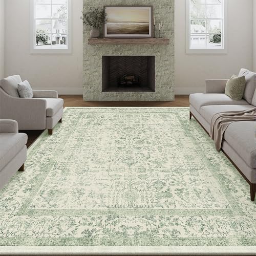 HUGEAR Vintage Grün Waschbarer Teppich Wohnzimmer 240x300cm Retro Rugs for Living Room Weich rutschfest Groß Tepich Kurzflor Schlafzimmer Carpet Living Room Bedroom Esszimmer Teppiche Büro von HUGEAR