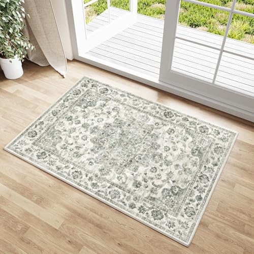 HUGEAR Vintage Grün Waschbarer Teppich im Eingangsbereich 60x90cm fußmatte badezimmerteppich Weich rutschfest Retro Kleiner Tepich Kurzflor Bad Schlafzimmer Carpet Bedroom von HUGEAR