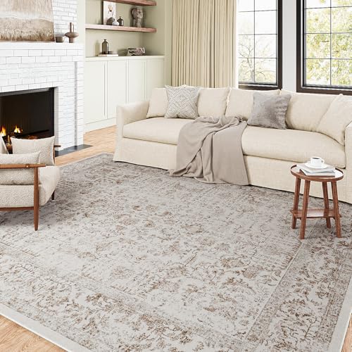 HUGEAR Vintage Hellbraun Waschbarer Teppich Wohnzimmer 240x300cm Retro Rugs for Living Room Weich rutschfest Groß Tepich Kurzflor Schlafzimmer Carpet Living Room Bedroom Esszimmer Teppiche Büro von HUGEAR