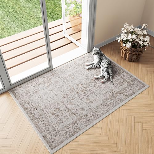 HUGEAR Vintage Hellbraun Waschbarer Teppich im Eingangsbereich 60x90cm fußmatte badezimmerteppich Weich rutschfest Retro Kleiner Tepich Kurzflor Bad Schlafzimmer Carpet Bedroom von HUGEAR
