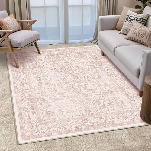 HUGEAR Vintage Rose Waschbarer Teppich Wohnzimmer 150x210cm Retro Rugs for Living Room Weich rutschfest Groß Tepich Kurzflor Schlafzimmer Carpet Living Room Bedroom Esszimmer Teppiche Büro von HUGEAR