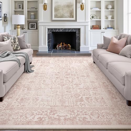 HUGEAR Vintage Rose Waschbarer Teppich Wohnzimmer 180x270cm Retro Rugs for Living Room Weich rutschfest Groß Tepich Kurzflor Schlafzimmer Carpet Living Room Bedroom Esszimmer Teppiche Büro von HUGEAR