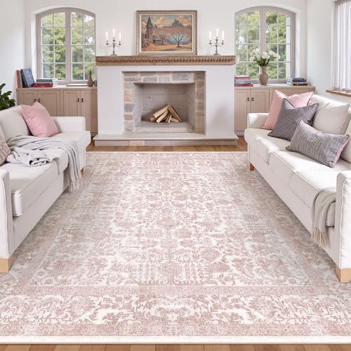 HUGEAR Vintage Rose Waschbarer Teppich Wohnzimmer 240x300cm Retro Rugs for Living Room Weich rutschfest Groß Tepich Kurzflor Schlafzimmer Carpet Living Room Bedroom Esszimmer Teppiche Büro von HUGEAR