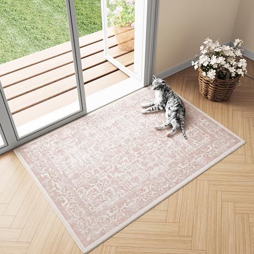 HUGEAR Vintage Rose Waschbarer Teppich im Eingangsbereich 60x90cm fußmatte badezimmerteppich Weich rutschfest Retro Kleiner Tepich Kurzflor Bad Schlafzimmer Carpet Bedroom von HUGEAR