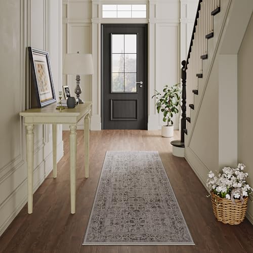 HUGEAR Vintage Schwarz Waschbarer Teppich 60x180cm LäUfer Flur rutschfest Weich Vorzimmer Tepich Kurzflor Schlafzimmer Retroteppiche KüChe Bedroom Brücken Hallway Carpet von HUGEAR