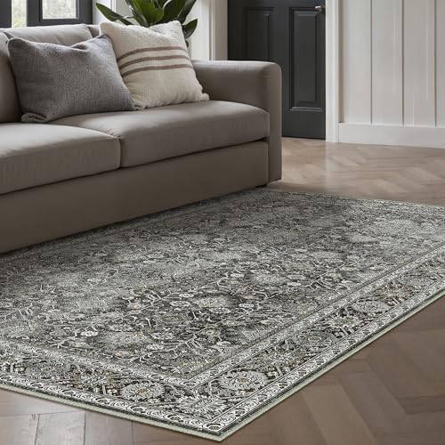 HUGEAR Vintage Schwarz Waschbarer Teppich Wohnzimmer 150x80cm Retro Rugs for Living Room Weich rutschfest Groß Tepich Kurzflor Schlafzimmer Carpet Living Room Bedroom Esszimmer Teppiche Büro von HUGEAR
