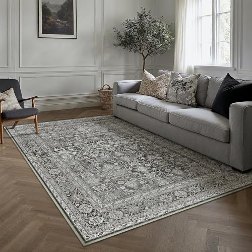 HUGEAR Vintage Schwarz Waschbarer Teppich Wohnzimmer 160x230cm Retro Rugs for Living Room Weich rutschfest Groß Tepich Kurzflor Schlafzimmer Carpet Living Room Bedroom Esszimmer Teppiche Büro von HUGEAR