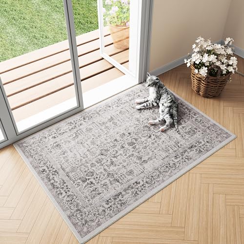 HUGEAR Vintage Schwarz Waschbarer Teppich im Eingangsbereich 60x90cm fußmatte badezimmerteppich Weich rutschfest Retro Kleiner Tepich Kurzflor Bad Schlafzimmer Carpet Bedroom von HUGEAR