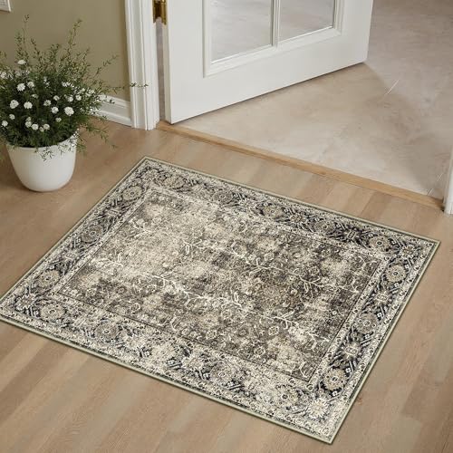 HUGEAR Vintage Waschbarer Teppich im Eingangsbereich 60x90cm Braun fußmatte badezimmerteppich Weich rutschfest Retro Kleiner Tepich Kurzflor Bad Schlafzimmer Carpet Bedroom von HUGEAR
