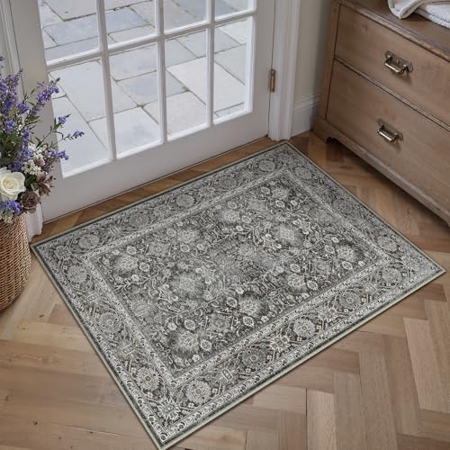 HUGEAR Vintage Waschbarer Teppich im Eingangsbereich 60x90cm Schwarz fußmatte badezimmerteppich Weich rutschfest Retro Kleiner Tepich Kurzflor Bad Schlafzimmer Carpet Bedroom von HUGEAR