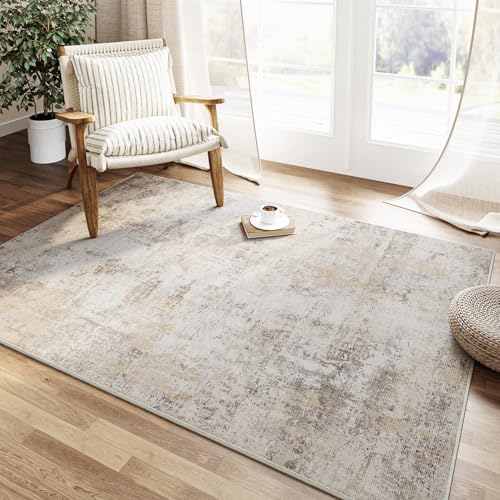 HUGEAR Waschbare Teppiche Gegend Teppich 90 x 150cm Beige Grau Modern Abstrakt Wohnzimmer Schlafzimmer Teppisch rutschfest Kurzflor Weich Rugs for Living Room Carpet for Esszimmer Büro von HUGEAR