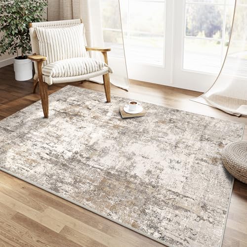 HUGEAR Waschbare Teppiche Gegend Teppich 90 x 150cm Braun Grau Modern Abstrakt Wohnzimmer Schlafzimmer Teppisch rutschfest Kurzflor Weich Rugs for Living Room Carpet for Esszimmer Büro von HUGEAR