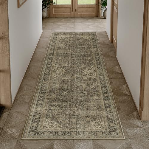 HUGEAR Waschbarer Braun Vintage Läufer Teppich Flur 60x240cm Bettvorleger Küchen Wohnzimmer Schlafzimmer Teppiche rutschfest Kurzflor Weich Flurläufer Teppichläufer HUGEAR Waschbarer Braun Vintage Läufer Teppich Flur 60x240cm Bettvorleger Küchen Wohnzimmer Schlafzimmer Teppiche rutschfest Kurzflor Weich Flurläufer Teppichläufer von HUGEAR