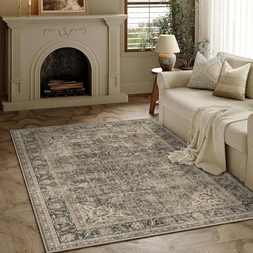 HUGEAR Waschbarer Braun Vintage Teppich Wohnzimmer 150x80cm Retro Rugs for Living Room Weich rutschfest Groß Tepich Kurzflor Schlafzimmer Carpet Living Room Bedroom Esszimmer Teppiche Büro von HUGEAR