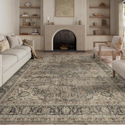 HUGEAR Waschbarer Braun Vintage Teppich Wohnzimmer 240x300cm Retro Rugs for Living Room Weich rutschfest Groß Tepich Kurzflor Schlafzimmer Carpet Living Room Bedroom Esszimmer Teppiche Büro von HUGEAR