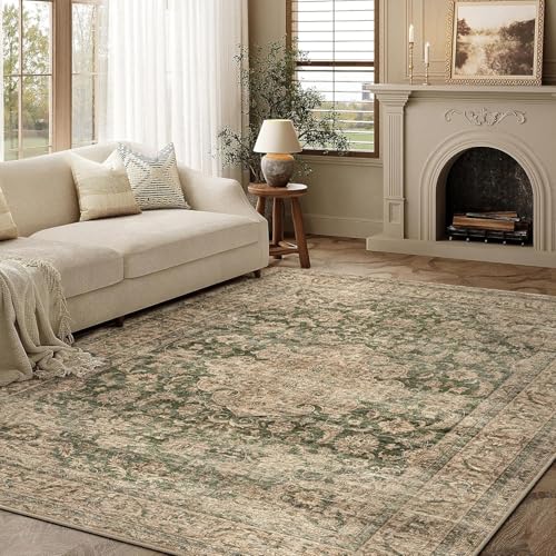 HUGEAR Waschbarer Grün Vintage Teppich Wohnzimmer 160x230cm Retro Rugs for Living Room Weich rutschfest Groß Tepich Kurzflor Schlafzimmer Carpet Living Room Bedroom Esszimmer Teppiche Büro von HUGEAR