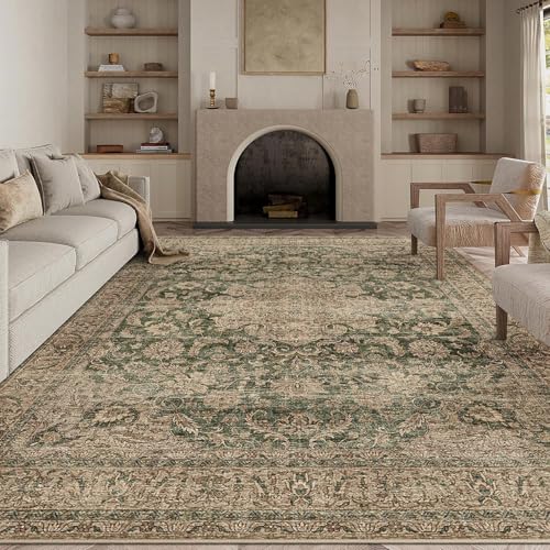 HUGEAR Waschbarer Grün Vintage Teppich Wohnzimmer 240x300cm Retro Rugs for Living Room Weich rutschfest Groß Tepich Kurzflor Schlafzimmer Carpet Living Room Bedroom Esszimmer Teppiche Büro von HUGEAR