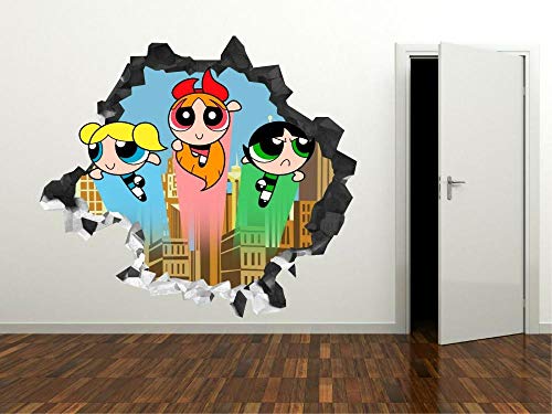 HUGF Wandtattoo Powerpuff Girls Adventures Smashing Wandtattoo 3D-Aufkleber Dekoration Vinyl Art von HUGF