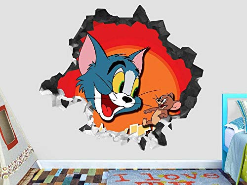 HUGF Wandtattoo Tom und Jerry glücklich, die Wandtattoo Kinder 3D Aufkleber Dekoration Vinyl Kunst zu zerschlagen von HUGF